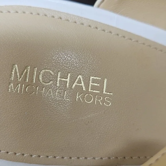 Michael Kors Josephine Wedge White and Tan Wedge Sandals Nwt 10 - Picture 2 of 9